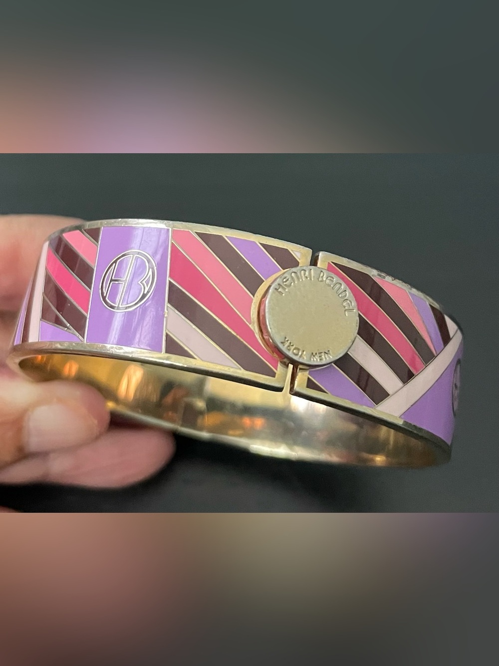 Henri Bendel Pink & Purple Striped Enamel Bracelet